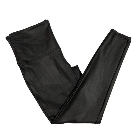 Spanx Leggings Womens 1X Plus Black Faux Leather Pants Hi Waist Skinny Shapewear - Picture 1 of 13